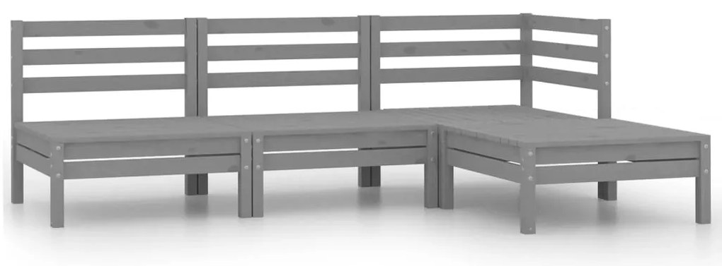 4 pcs conjunto lounge de jardim pinho maciço cinzento