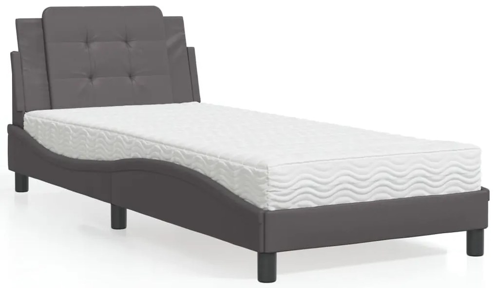 Cama com colchão 100x200 cm couro artificial cinzento