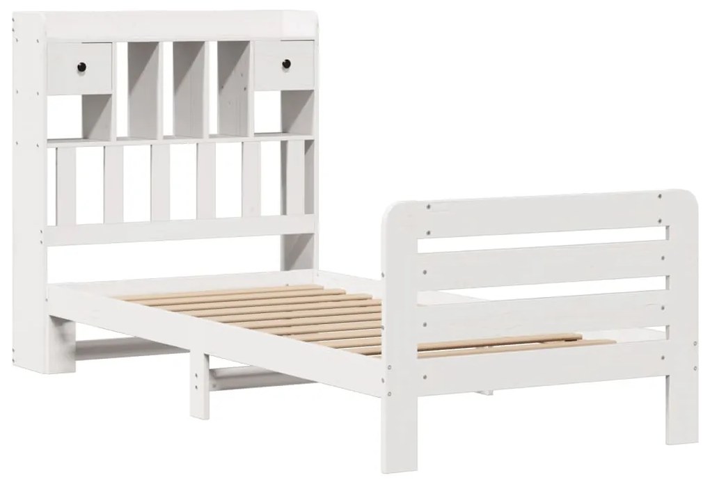 Cama com estante sem colchão 90x190 cm pinho maciço branco