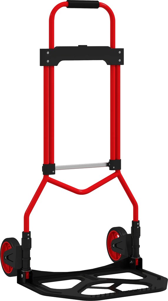Carrinho de Carga Dobrável com Pega Telescópica Ajustável, 60 kg, com Rodas, para Garagem e Escritório, Vermelho