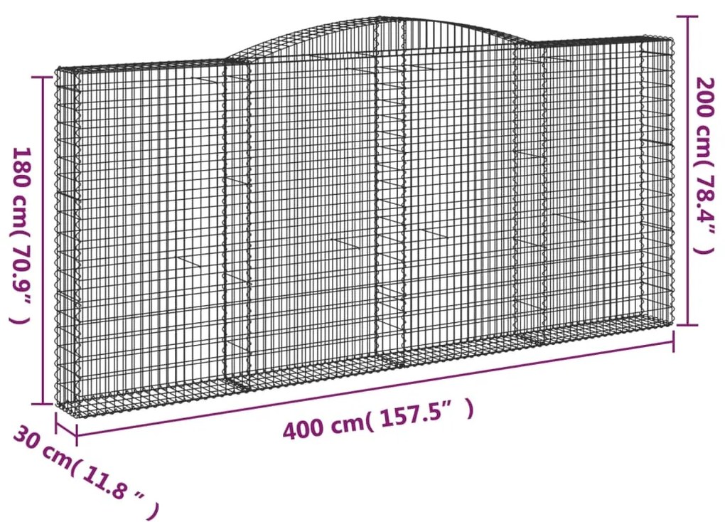 Cestos gabião arqueados 3pcs 400x30x180/200cm ferro galvanizado
