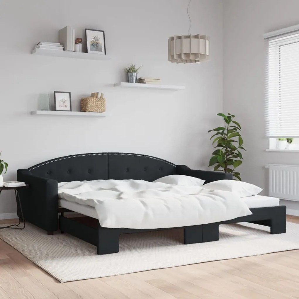 Sofá-cama com gavetão 100x200 cm tecido preto