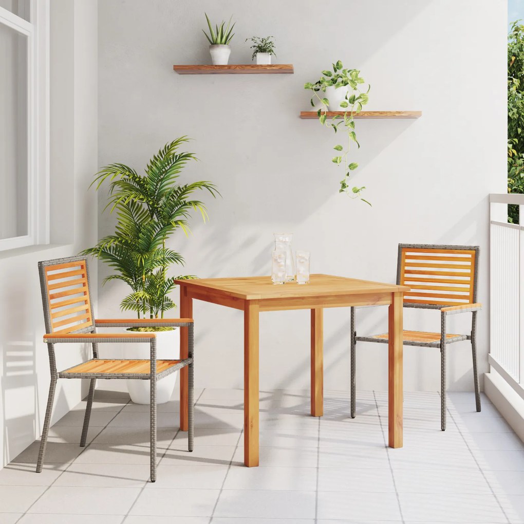 Conjunto de Jantar para Jardim vidaXL 3 Peças Cinza Poly Rattan Acácia