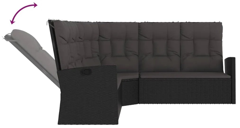 3 pcs conjunto lounge de jardim c/ almofadões vime PE preto