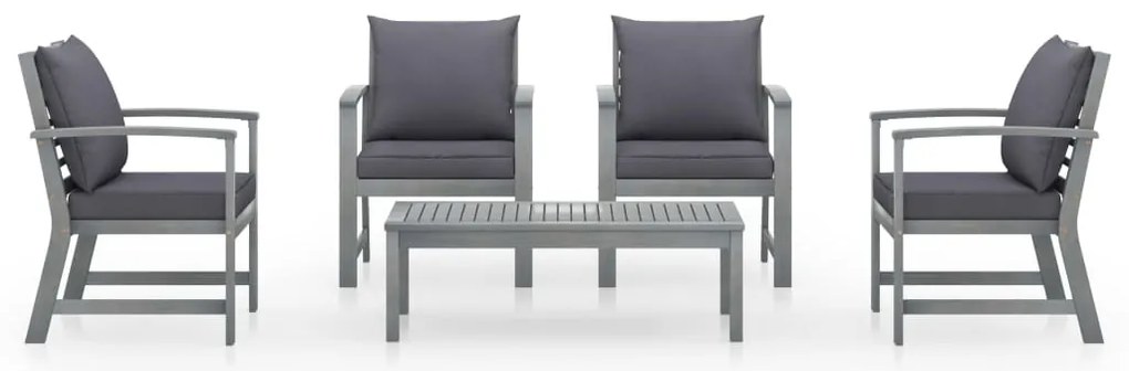 5 pcs conj. lounge jardim c/ almofadões acácia maciça cinzento