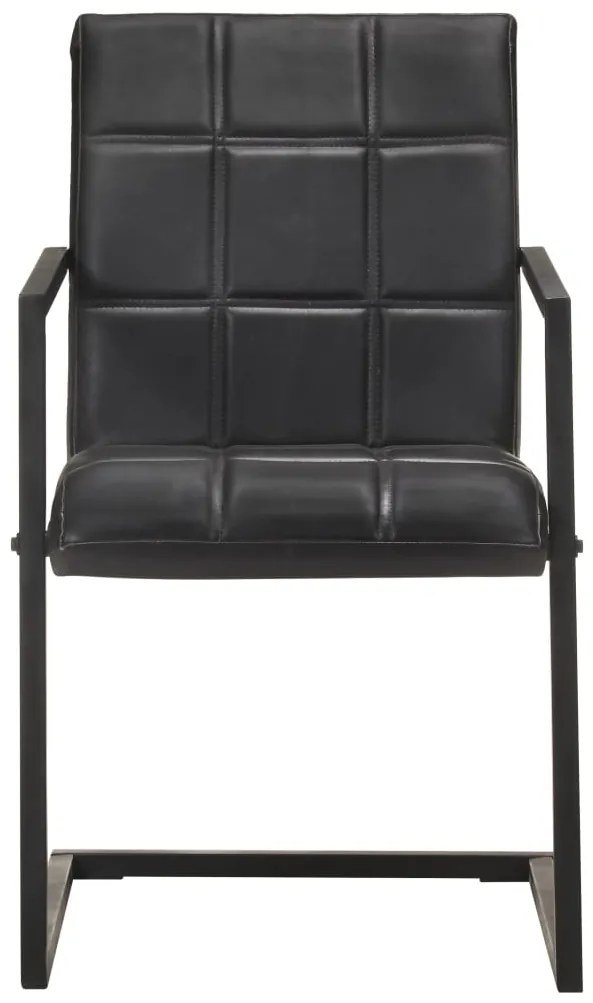 Cadeiras de jantar cantilever 2 pcs couro genuíno preto