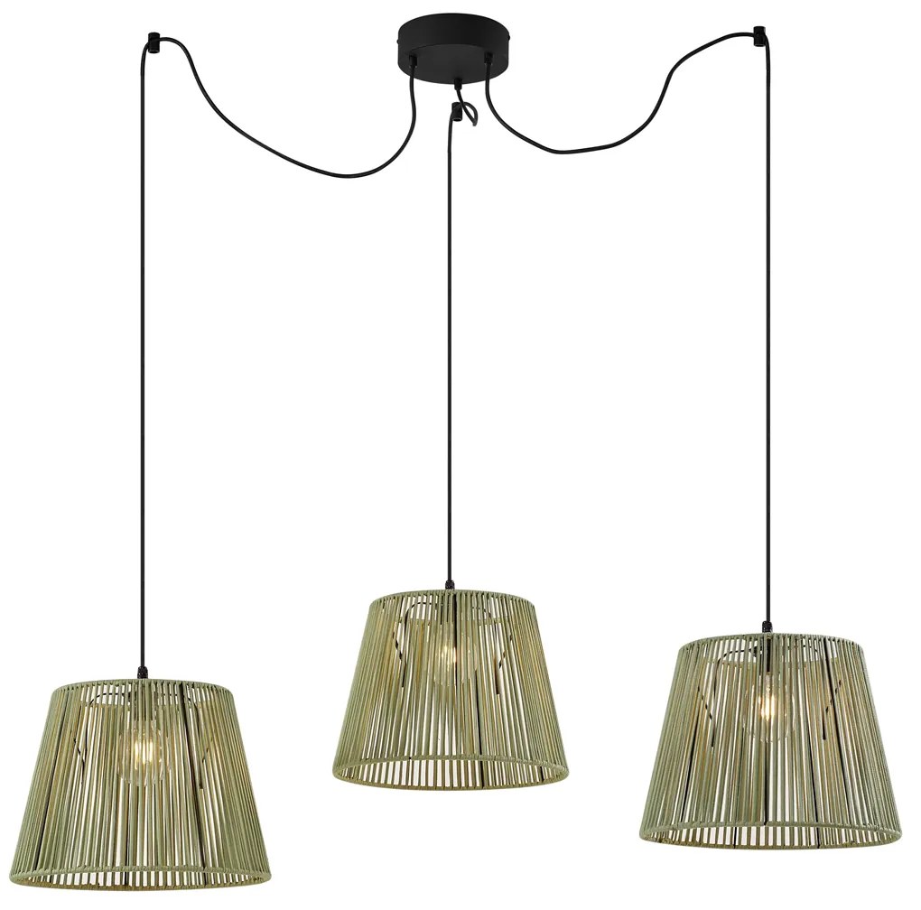 Candeeiro suspenso exterior preto com abajures de corda verde 3-luzes IP44 - Cava Japandi
