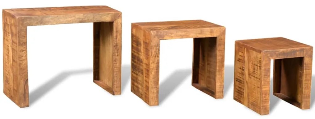 Conjunto mesas de encastrar 3 pcs madeira de mangueira maciça