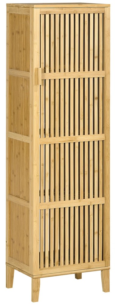 HOMCOM Móvel de Armazenamento em Bambu com Prateleiras e Porta estilo de Ripas para Banheiro Quarto Sala 40x30x140 cm | Aosom Portugal