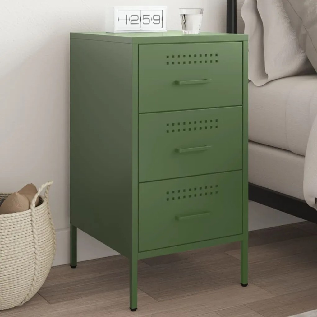 Mesa de cabeceira 36x39x68 cm aço verde-azeitona