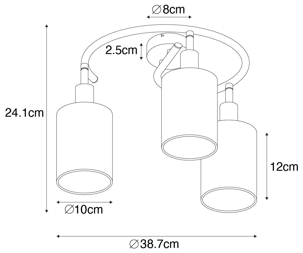 Candeeiro de teto moderno preto e dourado 3 luzes - Lofty Moderno
