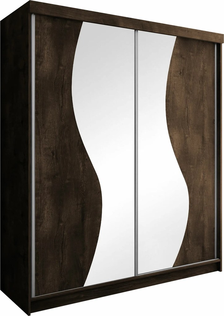 Roupeiro Dover 105, Madeira de freixo escura, 200x200x62cm, 174 kg, Portas para roupeiro: Deslizante, Número de prateleiras: 9, Número de prateleiras: 9