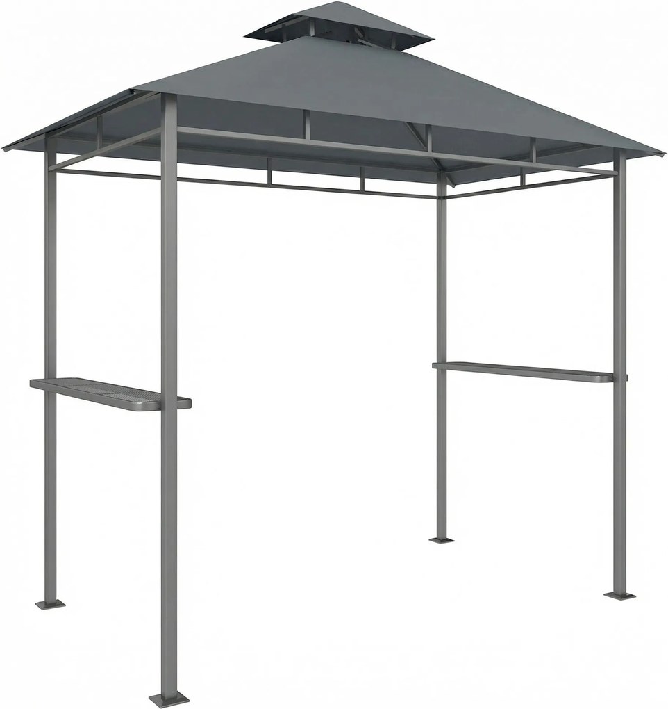 Outsunny Pavilhão para churrasco 2,4 x 1,4 m, Cobertura resistente ao vento com telhado duplo, abertura de ventilação e prateleiras laterais | Aosom Portugal
