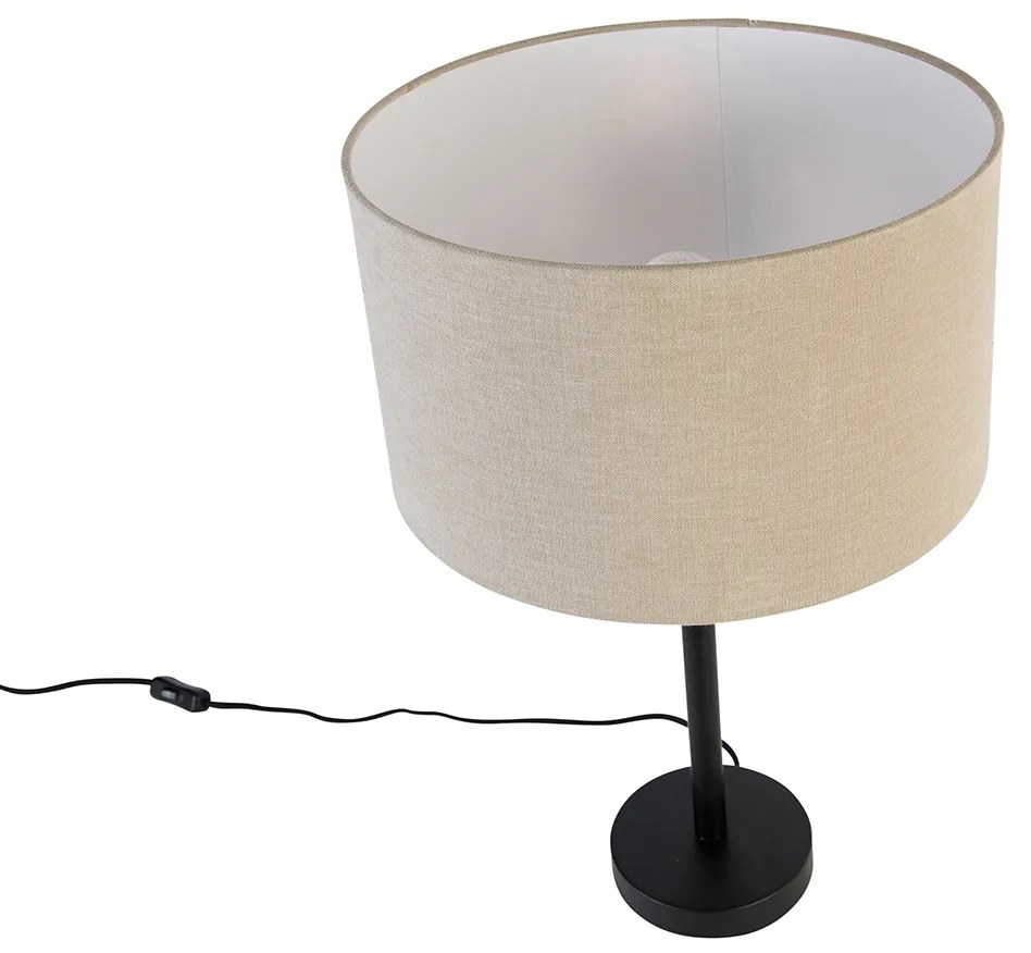 Candeeiro de mesa moderno preto com cúpula em bouclé castanho claro 35 cm - Simplo Design