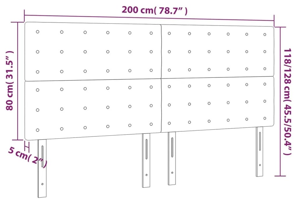 Cabeceira cama c/ luzes LED veludo 200x5x118/128cm cinza-claro