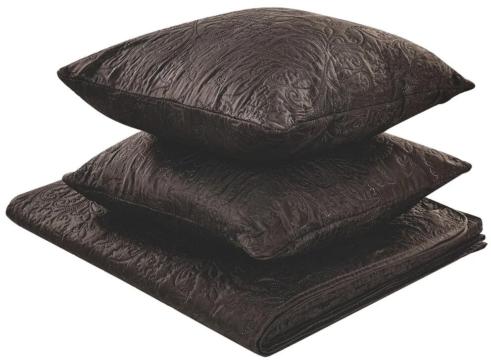 Colcha com relevo e duas almofadas castanhas 220 x 240 cm RAYEN Beliani