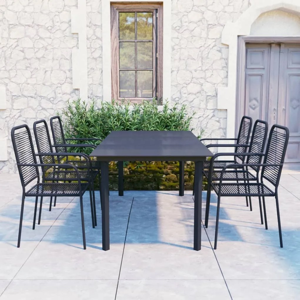 vidaXL 7 pcs conjunto de jantar para jardim vidro e aço preto