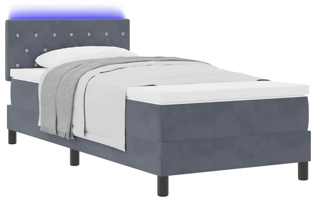 Cama Box com Colchão &amp; LED VidaXL Cinza Escuro 100x200 cm Veludo