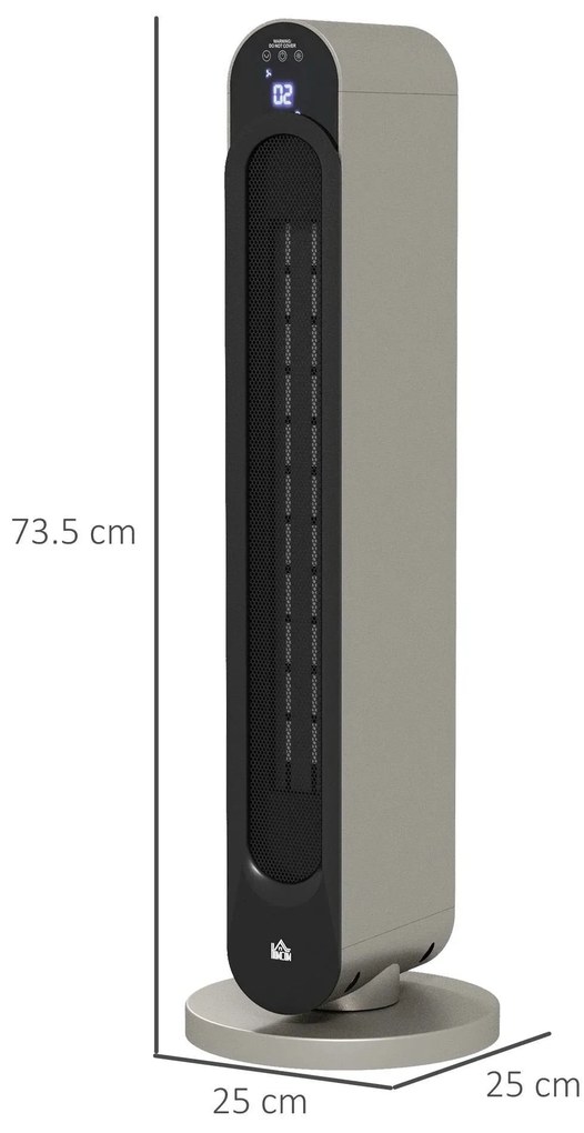Aquecedor Cerâmico de Torre - Prata e Preto - Ø25x73,5 cm - ABS - Desi
