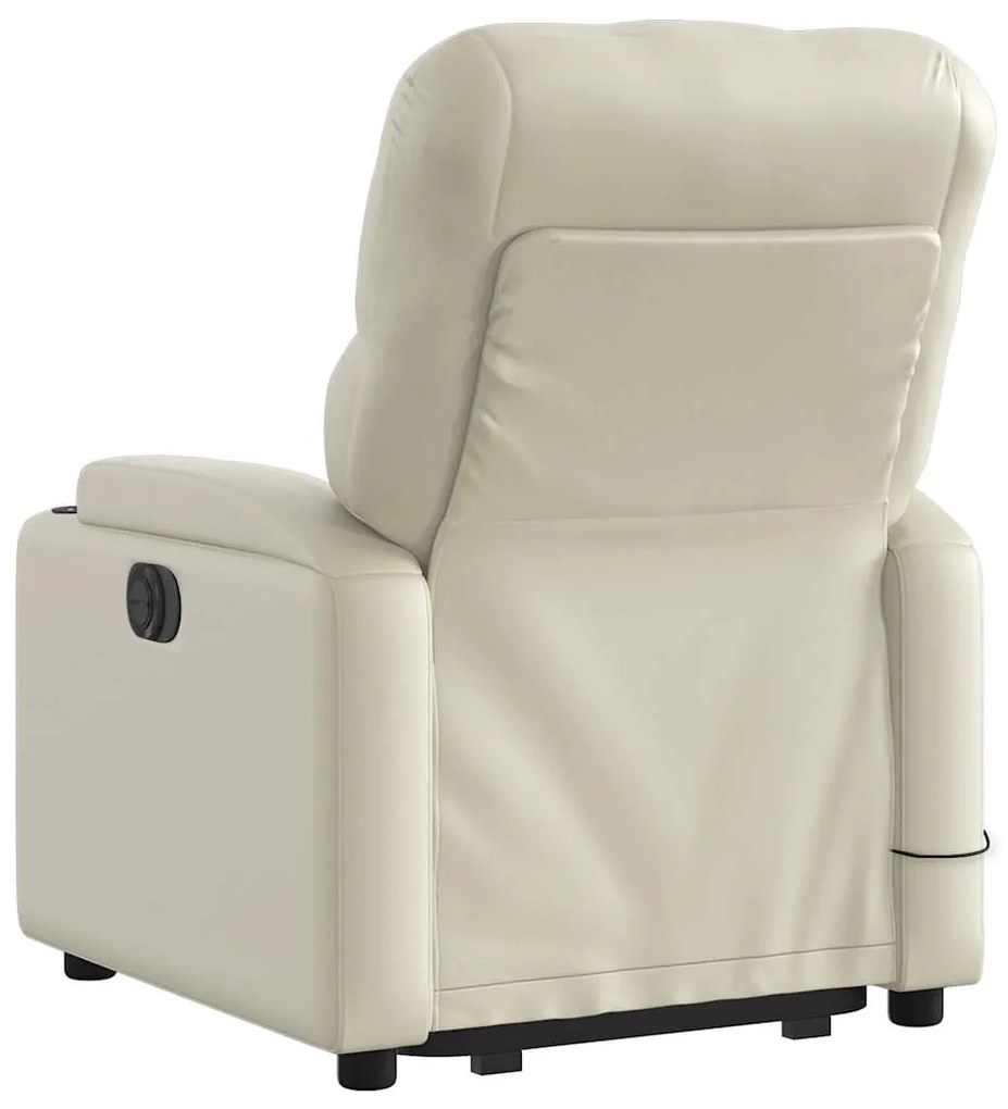 Poltrona reclinável elevatória elétrica couro artificial creme