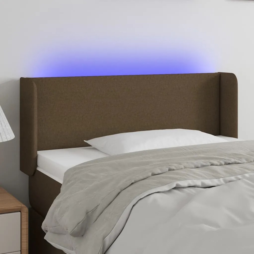 Cabeceira de cama c/ luzes LED tecido 83x16x78/88 cm castanho