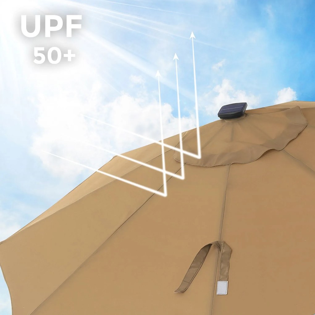 Guarda-sol Ø 3 m com iluminação solar LED Taupe