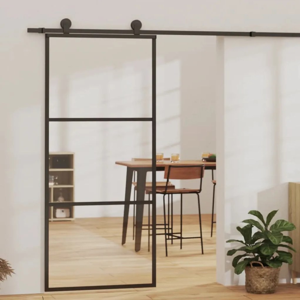 151009 vidaXL Porta deslizante em vidro ESG e alumínio 90x205 cm preto