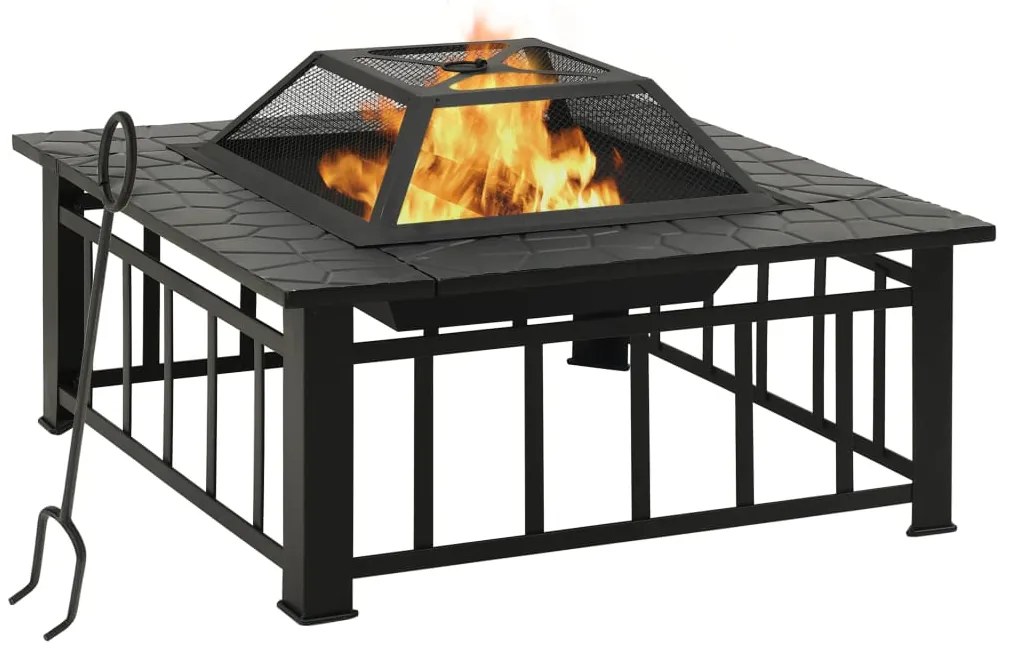 311888 vidaXL Braseira de jardim com atiçador 81x81x47 cm XXL aço