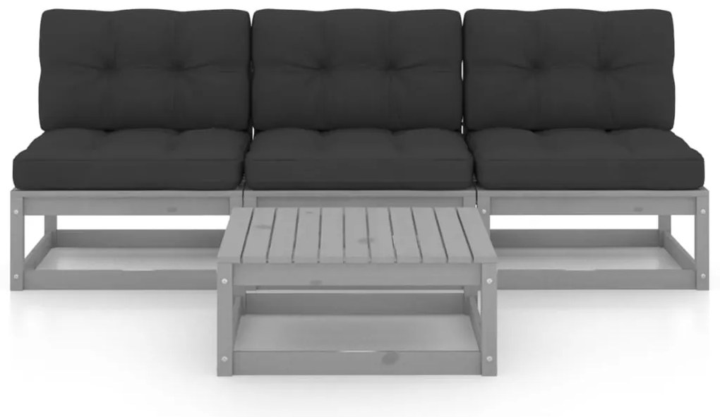 4 pcs conjunto lounge de jardim c/ almofadões pinho maciço