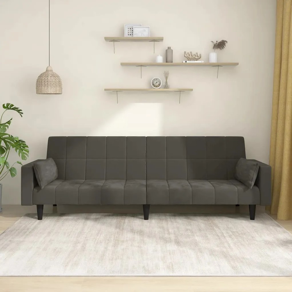 337514 vidaXL Sofá-cama 2 lugares com duas almofadas veludo cinzento-escuro