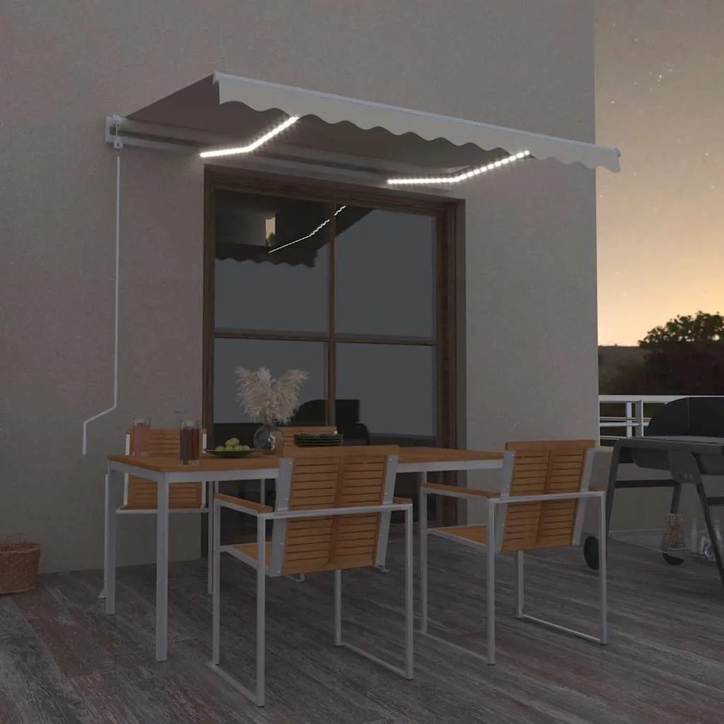 vidaXL Toldo automático com LED e sensor de vento 300x250 cm creme