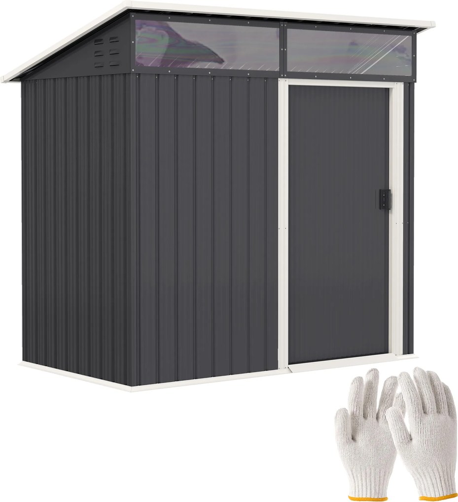 Abrigo de Jardim 1,9m² 195x122x182 cm com Base Reforçada (Chão NÃO Incluído) Porta Corredera Janelas Abrigo de Ferramentas Cinza Escuro