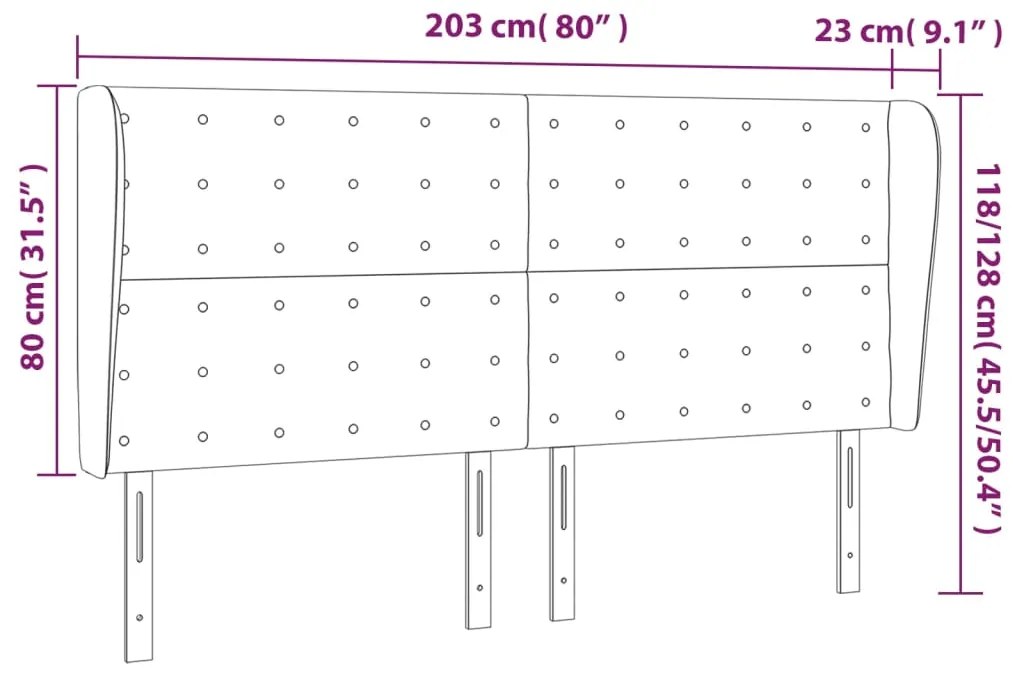 Cabeceira de cama c/ abas tecido 203x23x118/128 cm preto