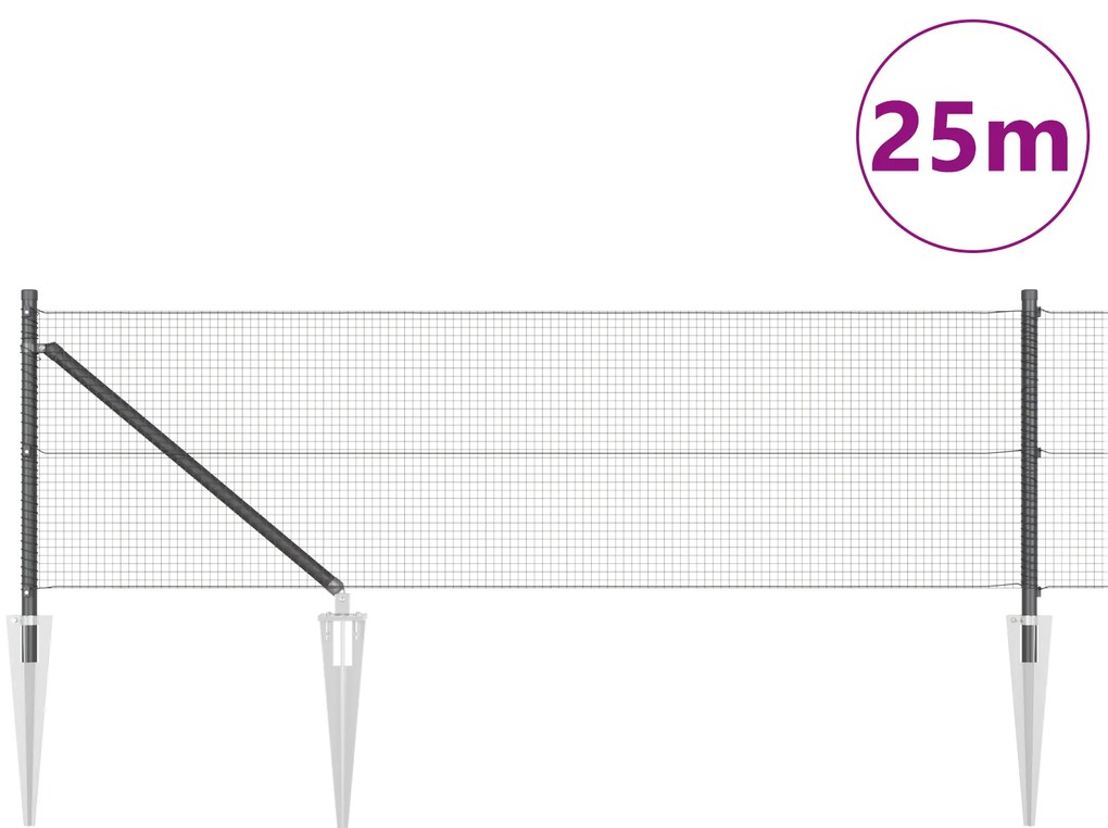 Cerca de Arame Soldado com 13 Postes de Estaca Cinza 0.6x25 m Aço