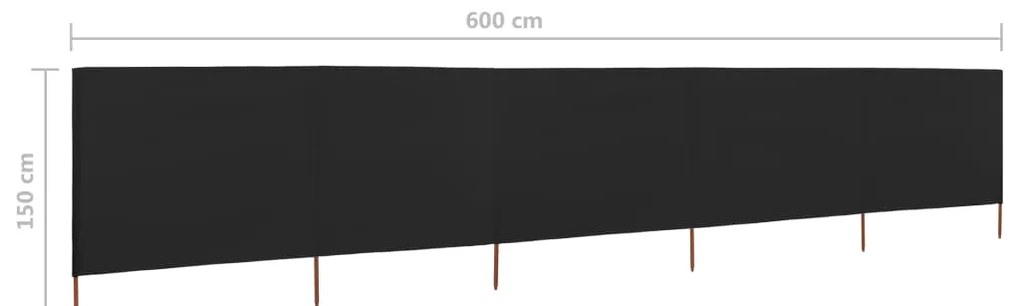 Para-vento com 5 painéis em tecido 600x120 cm preto