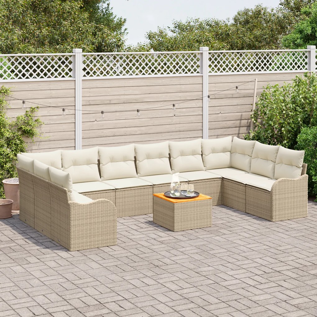 Conjunto de Sofás de Jardim vidaXL de 11 Peças com Almofadas Bege Poli