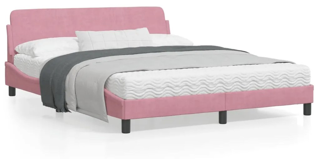 vidaXL Estrutura cama c/ cabeceira sem colchão 160x200 cm veludo rosa