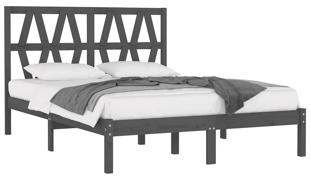 Estrutura de cama 200x200 cm pinho maciço cinzento