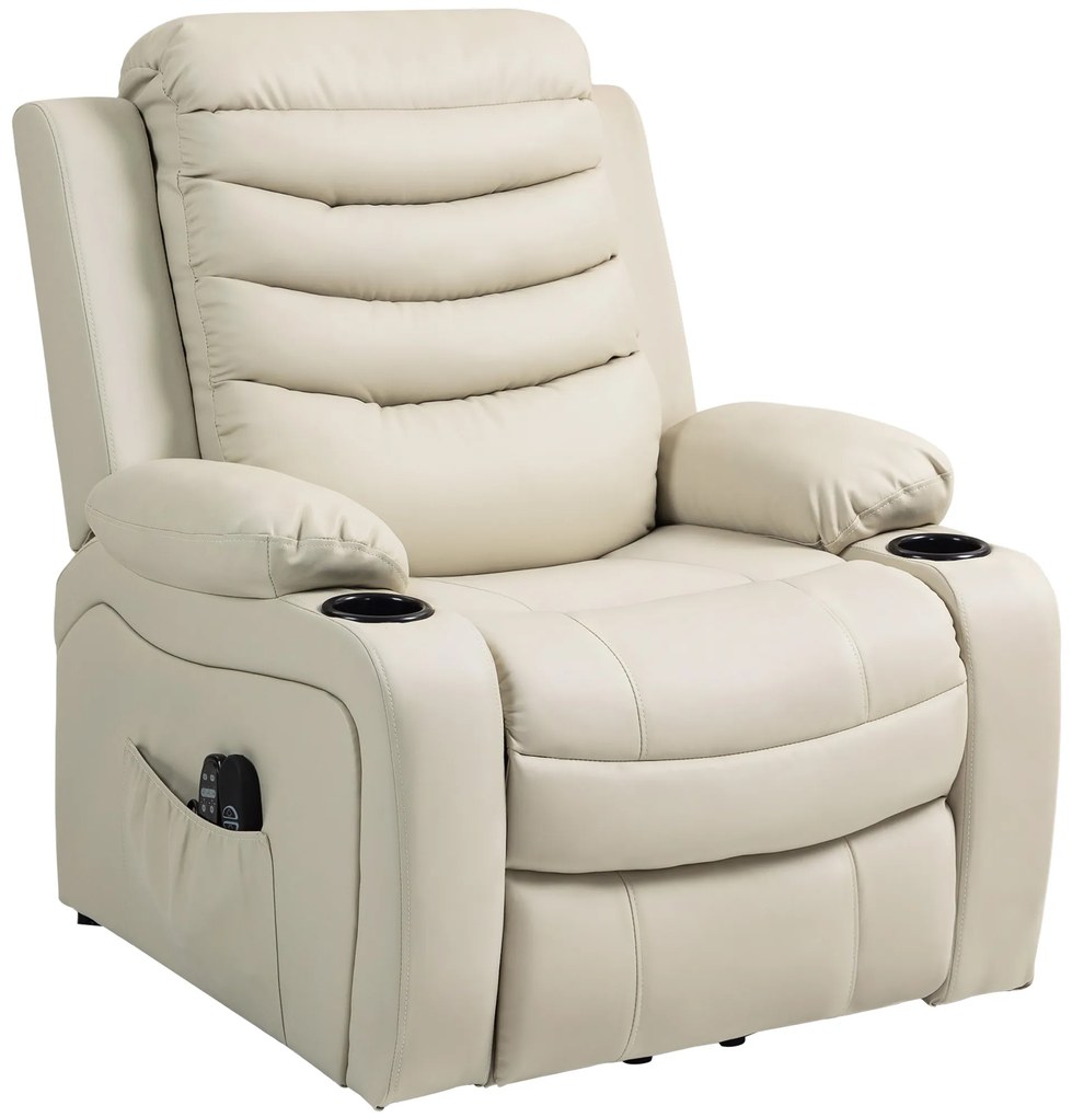 Poltrona Relax Reclinável Elétrica Elevatória com Massagem Vibratória Aquecimento e Porta USB 93x95,5x100 cm Creme