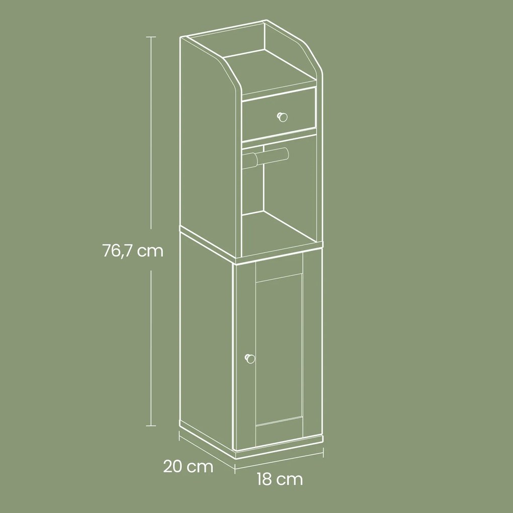 Armário casa de banho com suporte para papel higiénico 20 x 18 x 76,7 cm branco