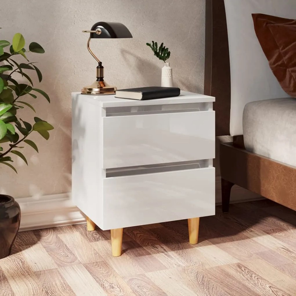 805863 vidaXL Mesa de cabeceira c/ pernas pinho 40x35x50 cm branco brilhante
