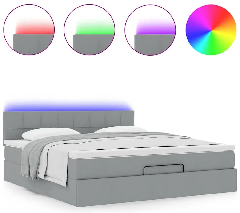 Cama otomana com colchão 160x200 cm tecido cinzento claro