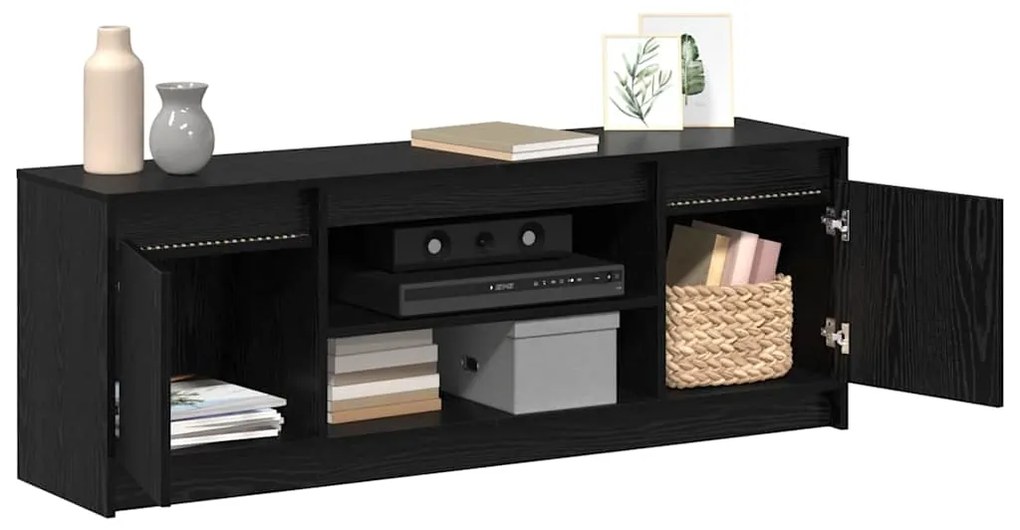 Armário de TV com LED em carvalho preto, 139,5x34x50 cm, feito de made