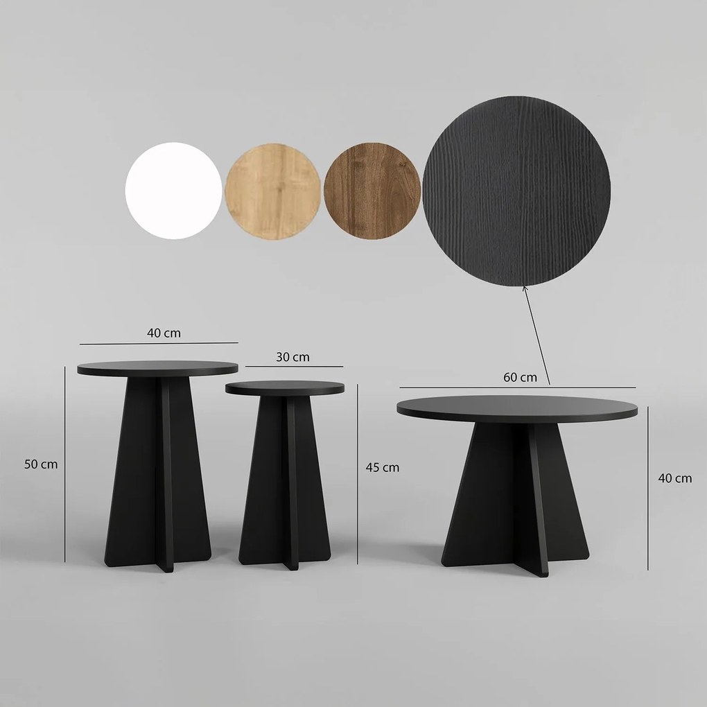 Conjunto de Mesas de Centro Mushroom – Preto – 60x40x60 cm, 40x50x40 c