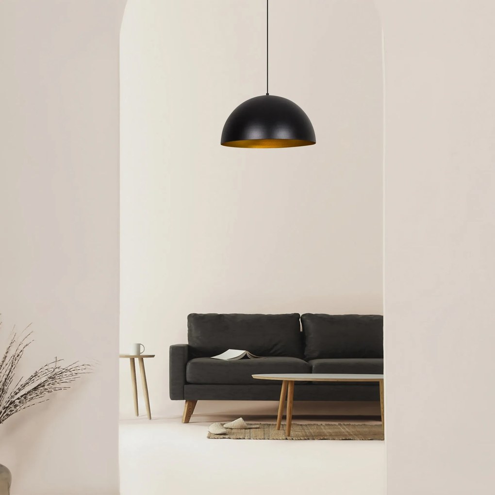 Candeeiro Chandelier Sivani – Preto e Dourado – Diâmetro 50 cm, Altura
