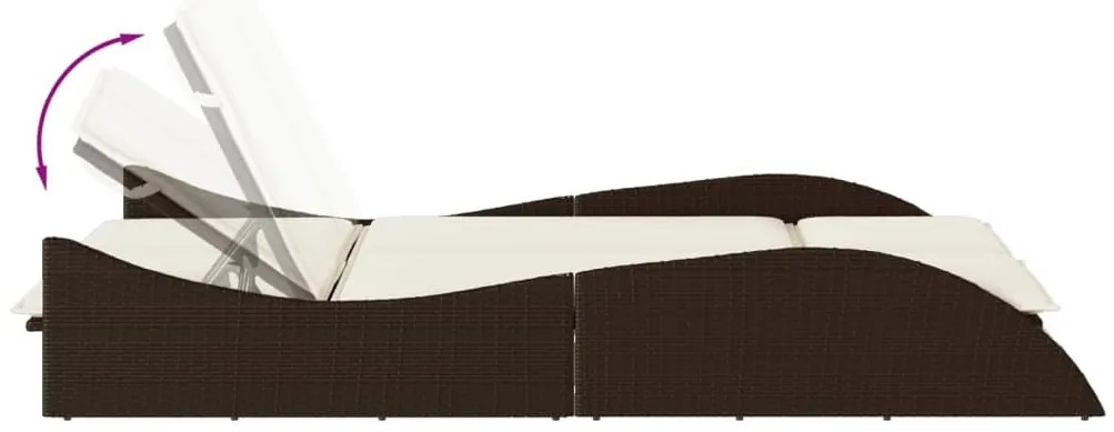 Espreguiçadeira com almofadões 114x205x73 cm vime PE castanho