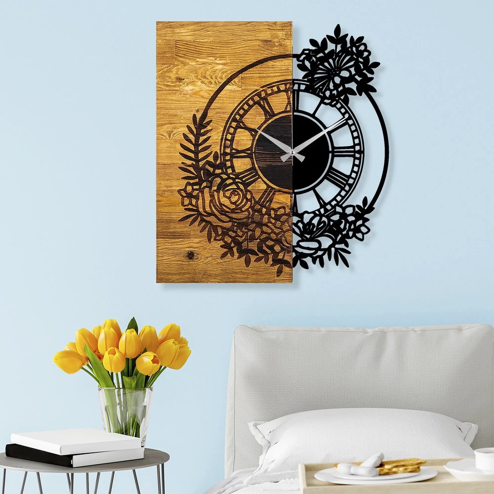 Relógio de Parede Decorativo Mas-014 – Nogueira e Preto – 58 x 3 x 51