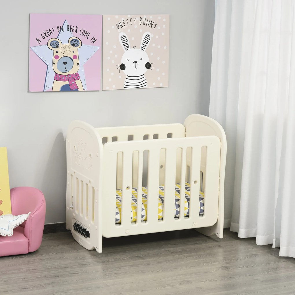 HOMCOM Berço para bebê 0-3 anos, berço ajustável em 2 alturas 2 a 25 kg conversível em cadeira de balanço com 4 rodas e freios 107x70x100 cm bege