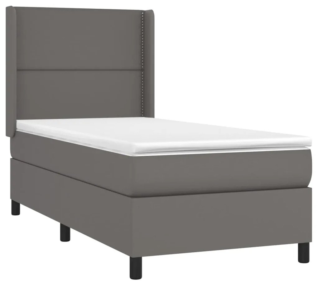 Cama box spring c/ colchão/LED 90x190 cm couro artificial cinza