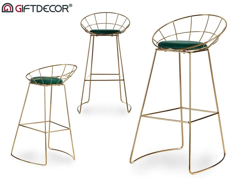 Banqueta Dourado Verde Poliéster Ferro